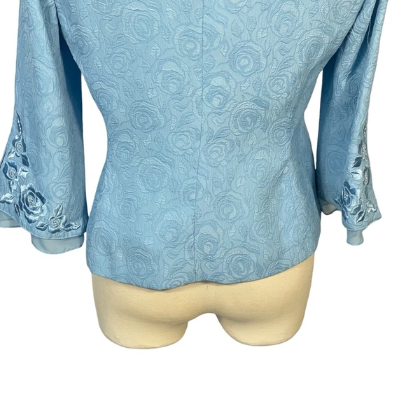 Plaza South Vintage Blue Floral Embroidered Accent Dressy Blazer Jacket Sz 6 - Picture 11 of 11